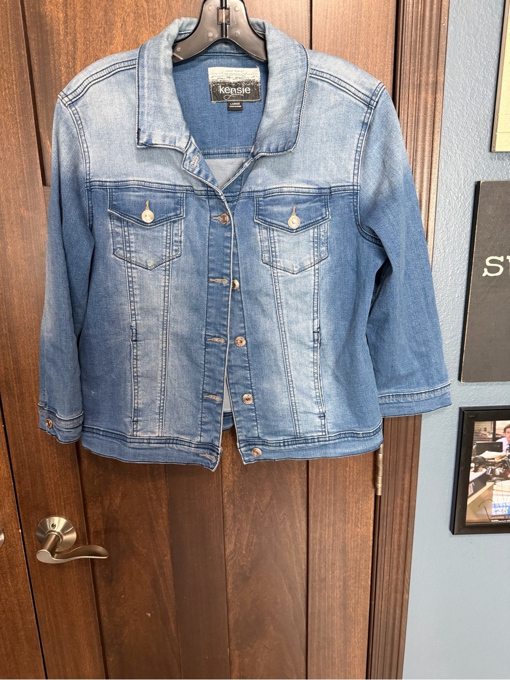 Kensie Faded Blue Denim Jacket with Button Front